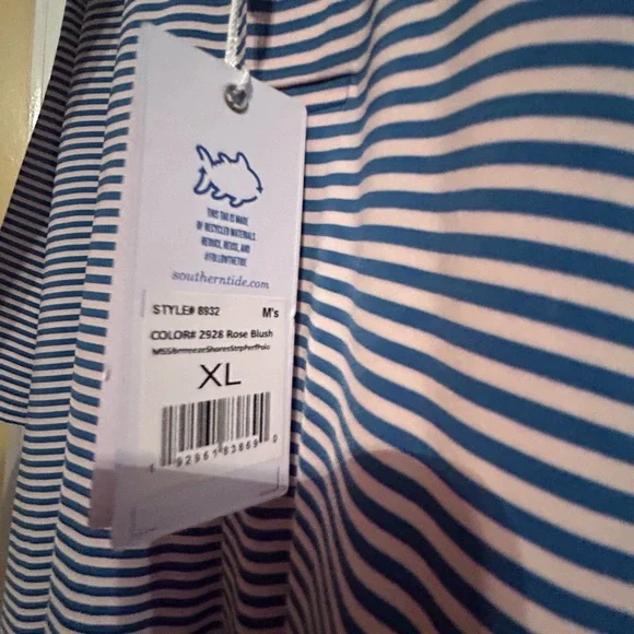 Southern tide - XL- Men's Striped Polo Shirt - Blue and White - Picture 3 of 5
